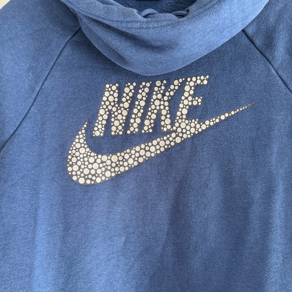 Nike Women's Royal‎ Blue Funnel Neck Hoodie Metallic Logo • Size L - Picture 3 of 5